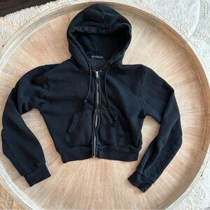 Brandy Melville Cropped Zip-Up Hoodie – Black – One Size